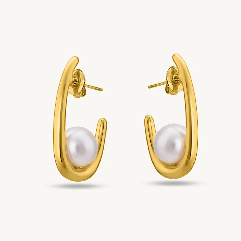 Women gemstone stud earrings -Pearl Elegance Hoop Earrings