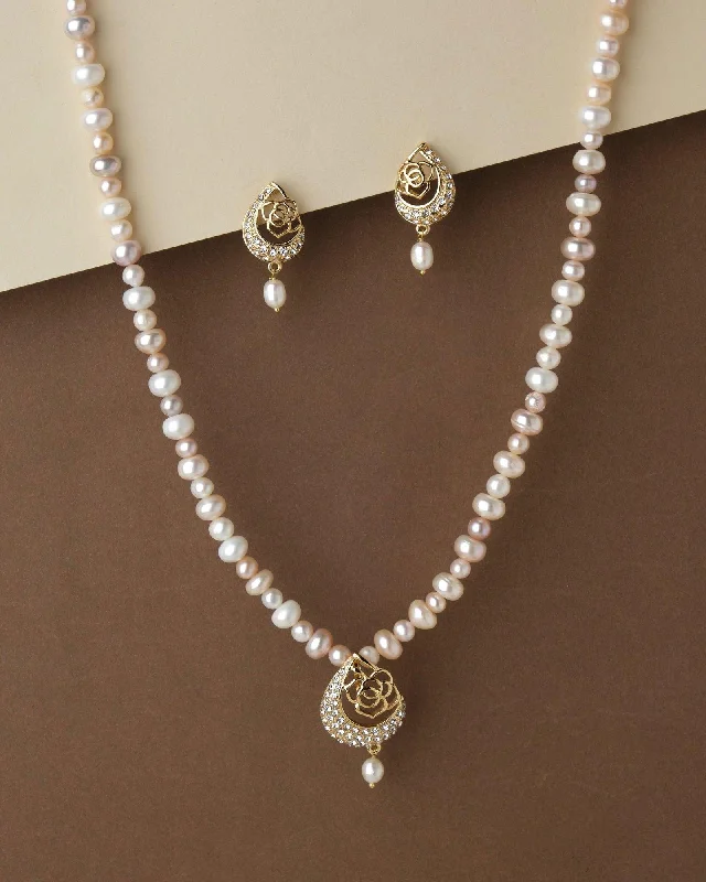 Pearl necklaces for women -Rosy Pearl Necklace Set