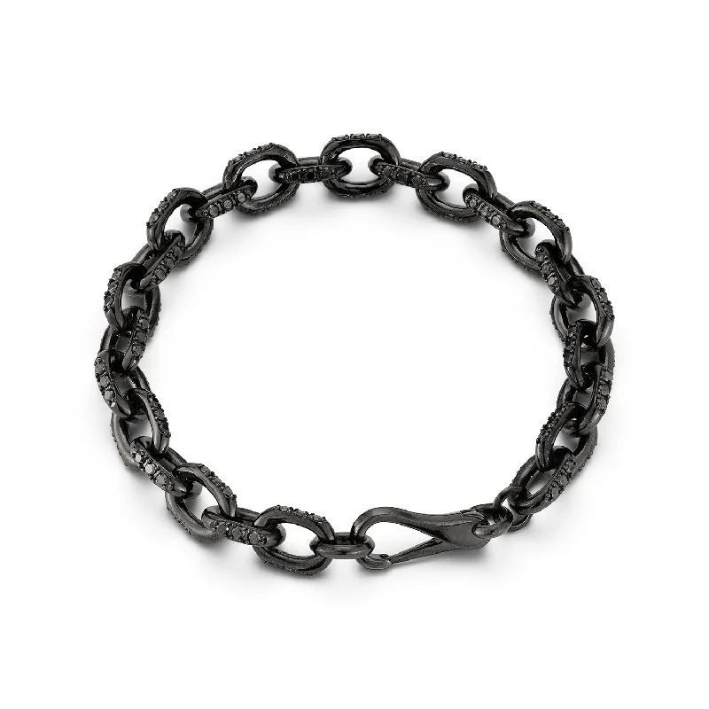 Women cuff bangles and bracelets -SAXON 18K BLACK GOLD AND BLACK DIAMOND CABLE CHAIN LINK BRACELET