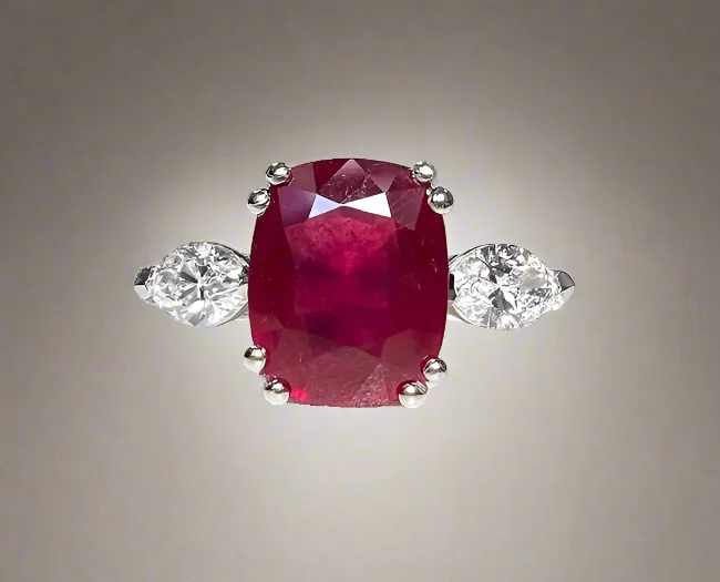 Women fashion rings -Eve 3.81 Carats Cushion Cut Ruby Gemstone Ring in Platinum By Mike Nekta NYC