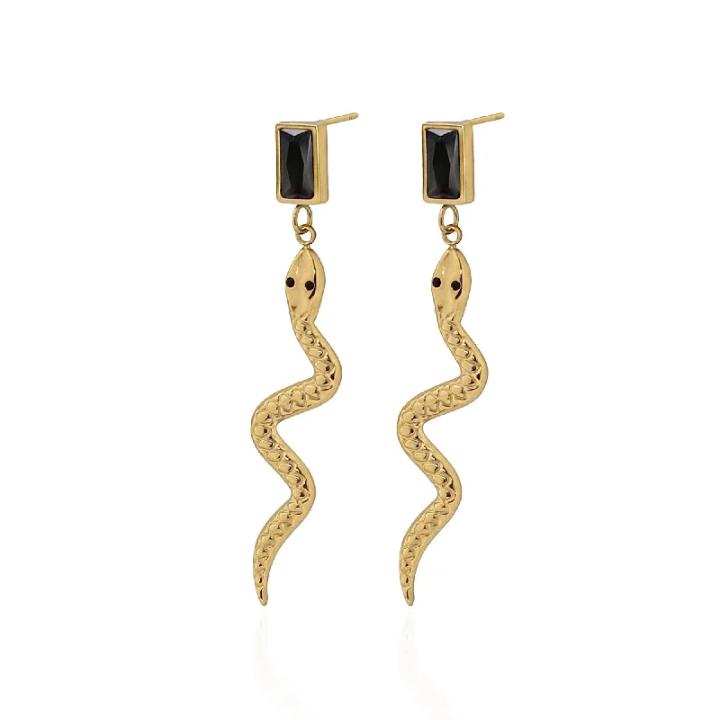 Women ruby earrings -Noir Snake Drop Studs