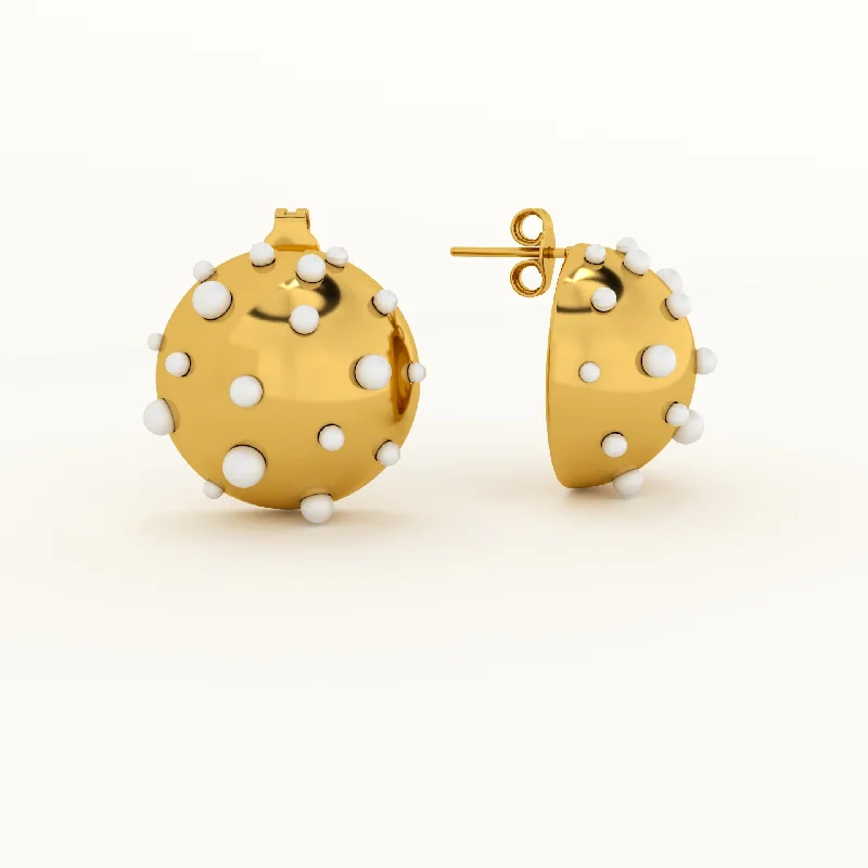 Women heart-shaped diamond earrings -Pearl Golden Ball Stud Earrings