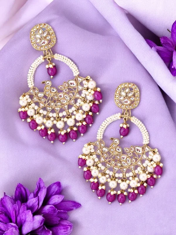 Women dangling pearl earrings -Purple Nishi chandbalis