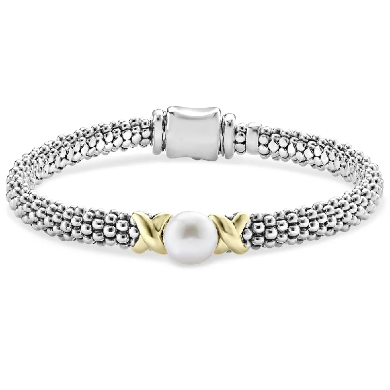 Women stackable gold bangles and bracelets -Lagos Luna Gold X Pearl Caviar Bracelet