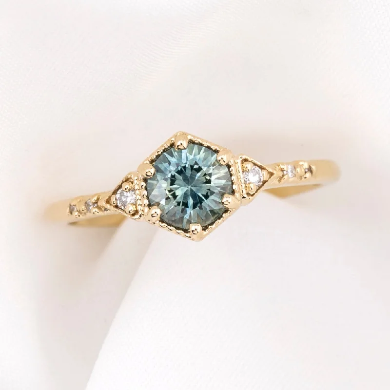 Luxury pearl engagement rings for women -Agatha Ring 0.75ct Light Blue Green Montana Sapphire, 14k Yellow Gold (One of a kind)