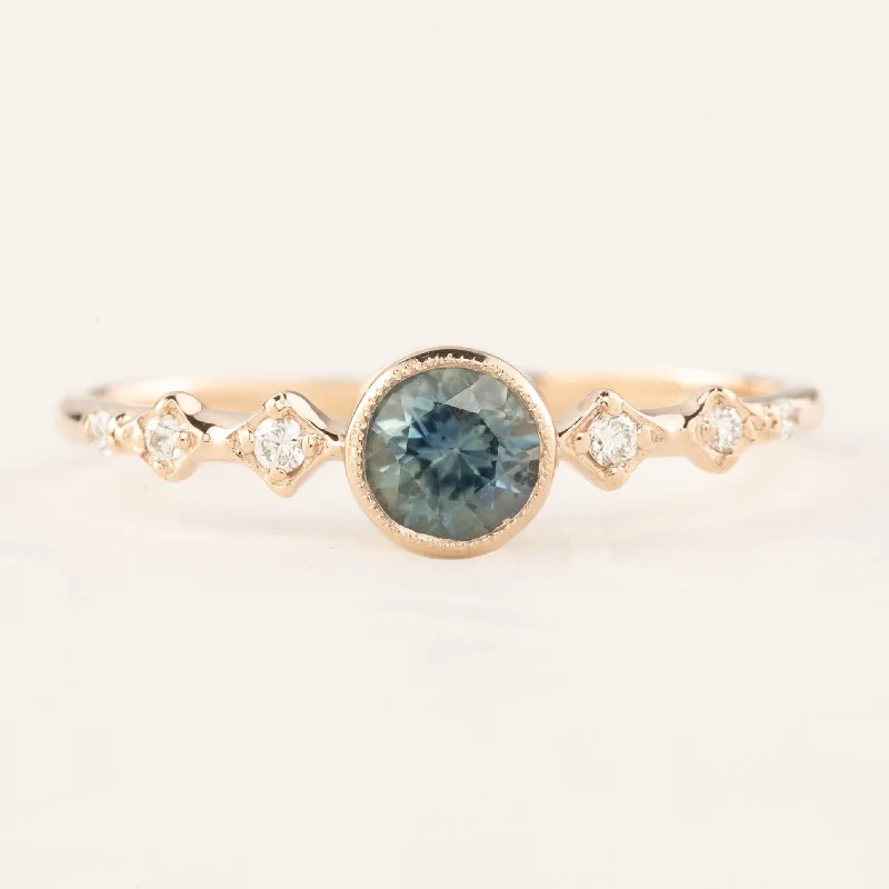 Statement gemstone engagement rings for women -Celeste Ring 4.5mm 0.45ct Blue Green Montana Sapphire, 14k Rose Gold