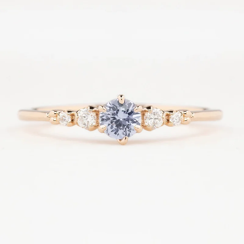 Simple engagement rings for women -Estel Fleur Six Prongs Ring 4mm 0.30ct Light Lavender Blue Round Ceylon Sapphire, 14K Rose Gold