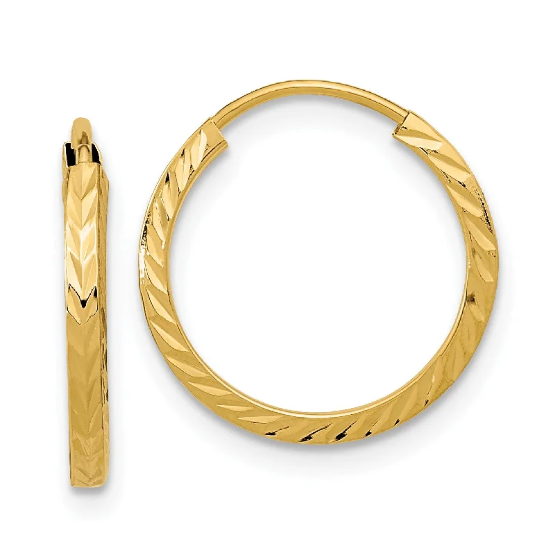 Affordable earrings for women -14KT Yellow Gold 15X1.35MM Diamond-cut Hoop Earrings