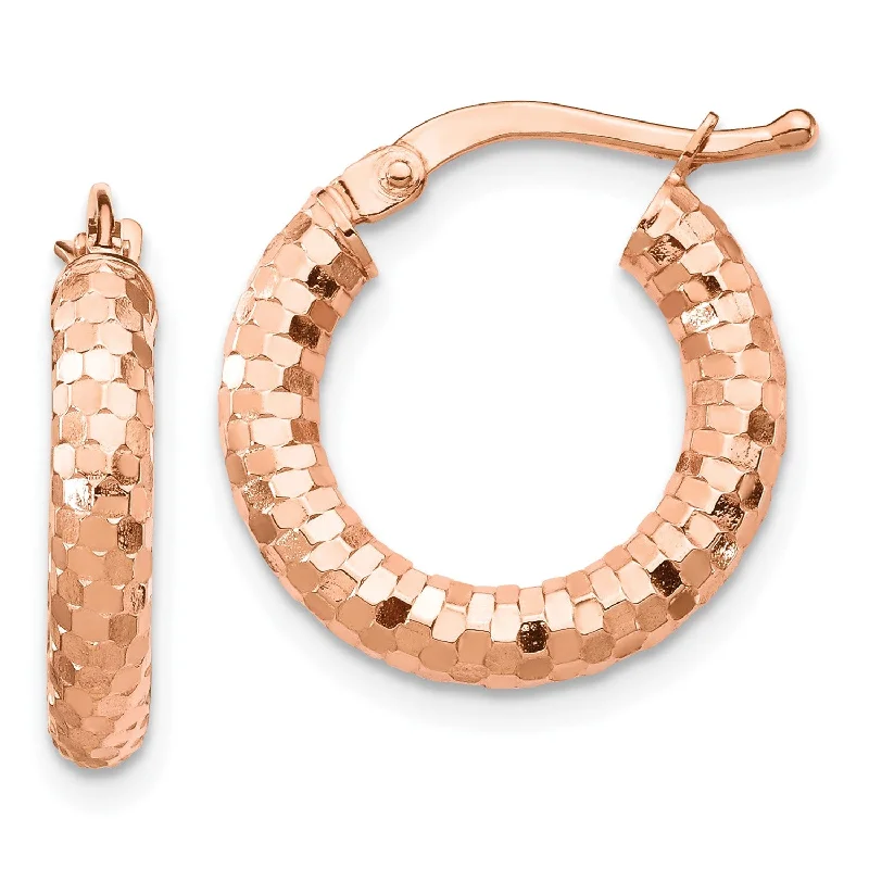 Women elegant earrings -14KT Rose Gold 10X3MM Diamond-cut Hoop Earrings