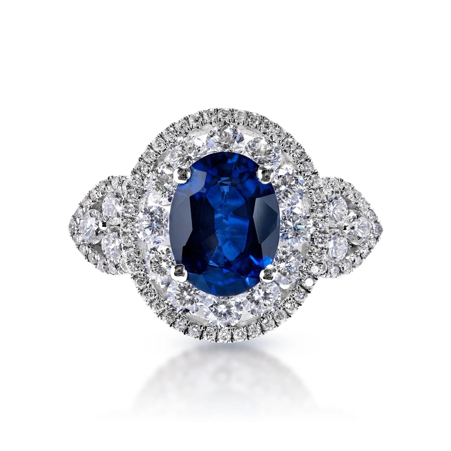 Women ruby rings -Tessa 4 Carat Oval Cut Blue Sapphire Ring in 18 Karat White Gold