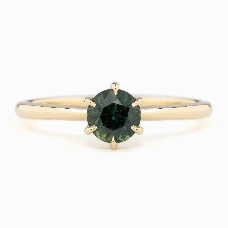 Double-layered engagement rings for women -Floryn Ring 0.76ct Peacock Green Queensland Sapphire, 14K Yellow Gold (One of a kind)