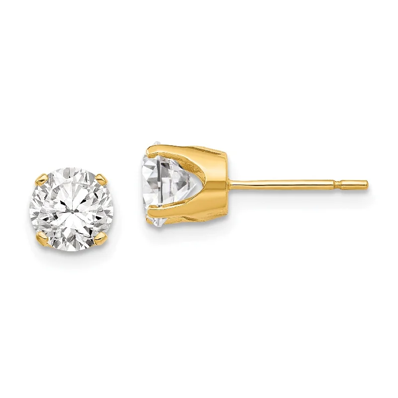 Women flower earrings -14KT Yellow Gold 5.8MM Round Cubic Zirconia Stud Earrings