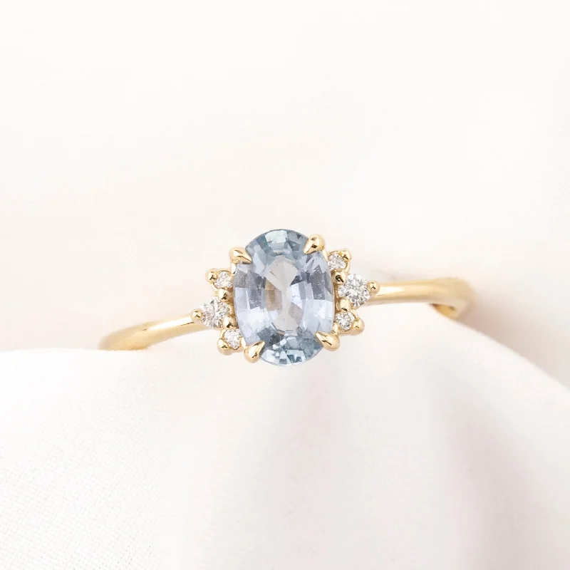 Minimalist engagement rings for women -Lena Ring 0.85ct Light Blue Madagascar Sapphire, 14k Yellow Gold (One of a kind)