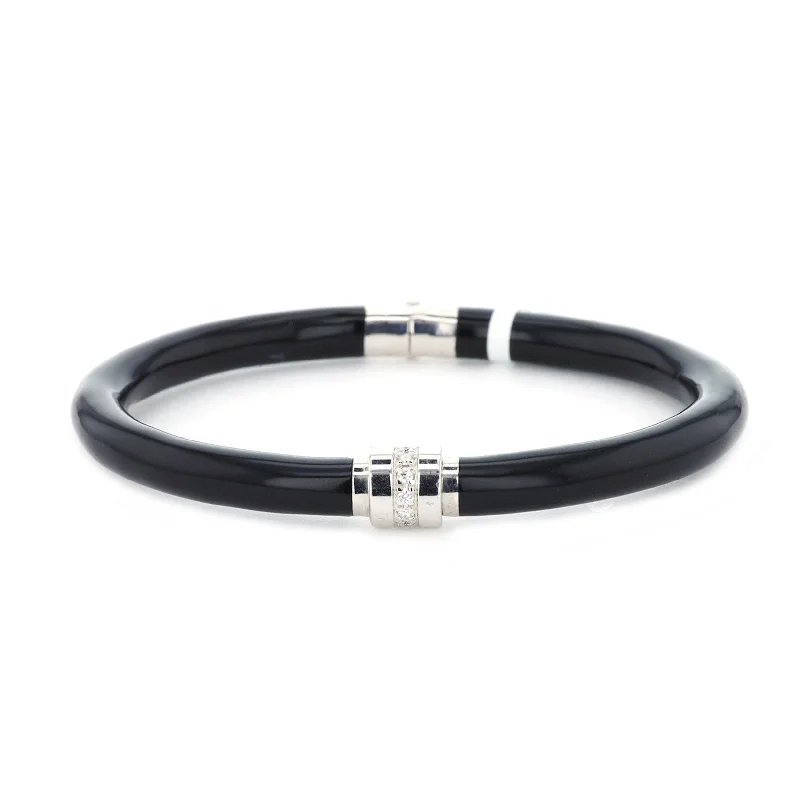 Women trendy bangles and bracelets -0.08 ctw Diamond Sterling Silver & Enamel Bangle Bracelet