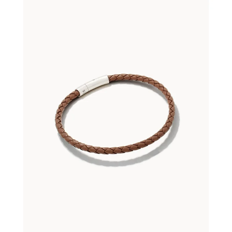 Women sleek bangles and bracelets -Scott Bros. Evans Oxidized Sterling Silver Corded Bracelet In Taupe Leather