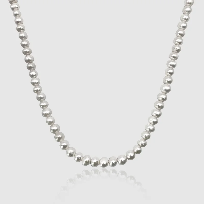 Friendship necklaces for women -Rounded Real Pearl Necklace (Silver)