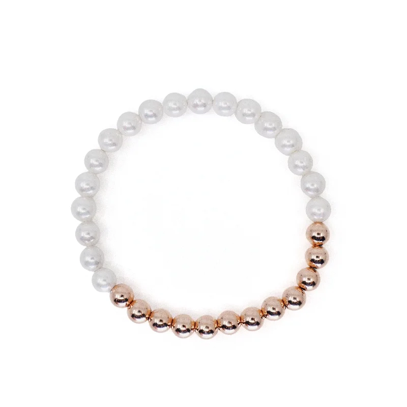 Women dainty bangles and bracelets -Eternity Pearl Bracelet in Rose Gold