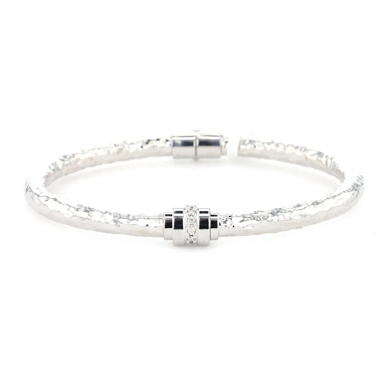 Women personalized bangles and bracelets -0.08 ctw Diamond Hammered Bangle Silver Bracelet