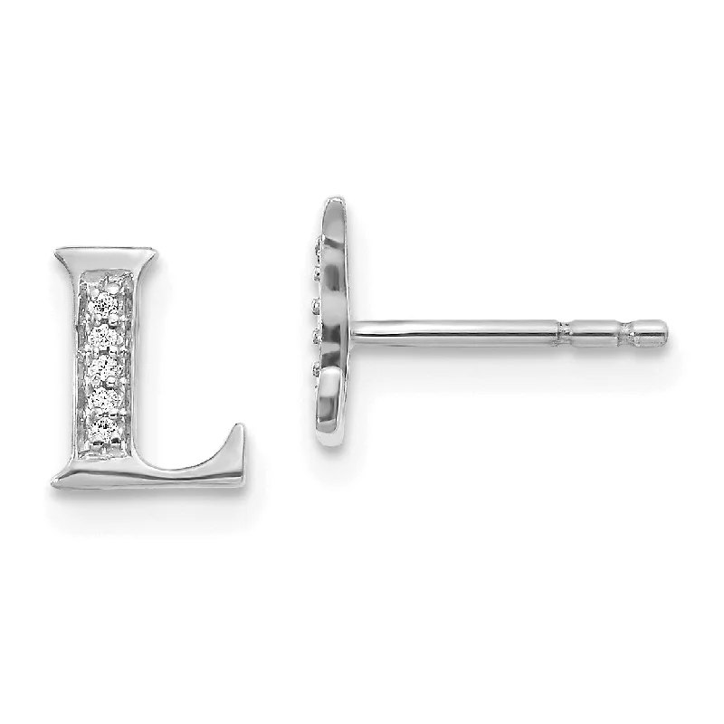 Women beaded earrings -1/30 CTW Diamond Stud Initial Earrings in 14KT White Gold; Initial L