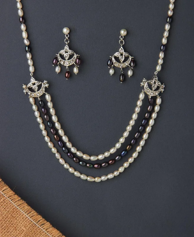 Simple gemstone necklaces for women -Traditional Real Pearl Necklace Set