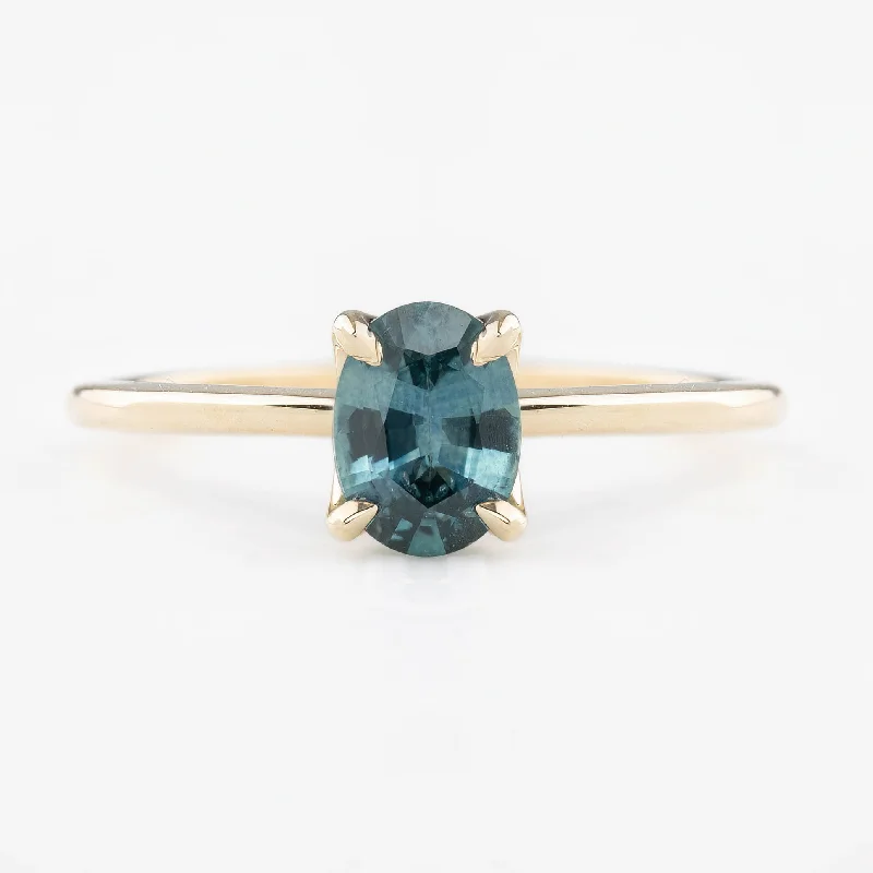 Leather engagement rings for women -Sara Ring 0.82ct Blue Green Montana Sapphire, 14K Yellow Gold (One of a kind)