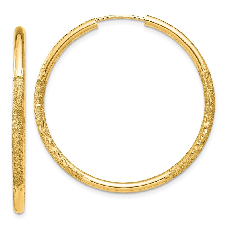 Gold earrings for women -14KT Yellow Gold 30X2MM Diamond-cut Endless Hoop Earrings