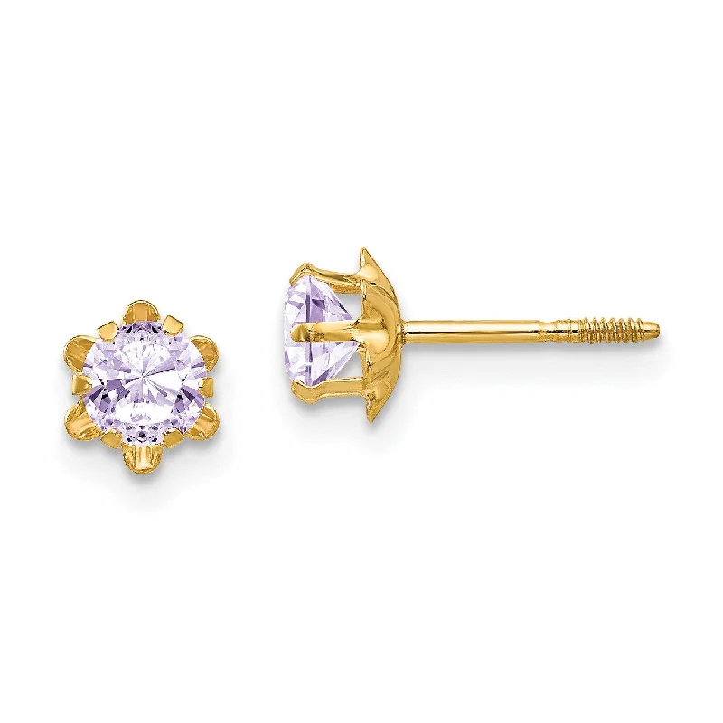 Women mixed metal earrings -4MM Round Birthstone Earrings in 14KT Yellow Gold