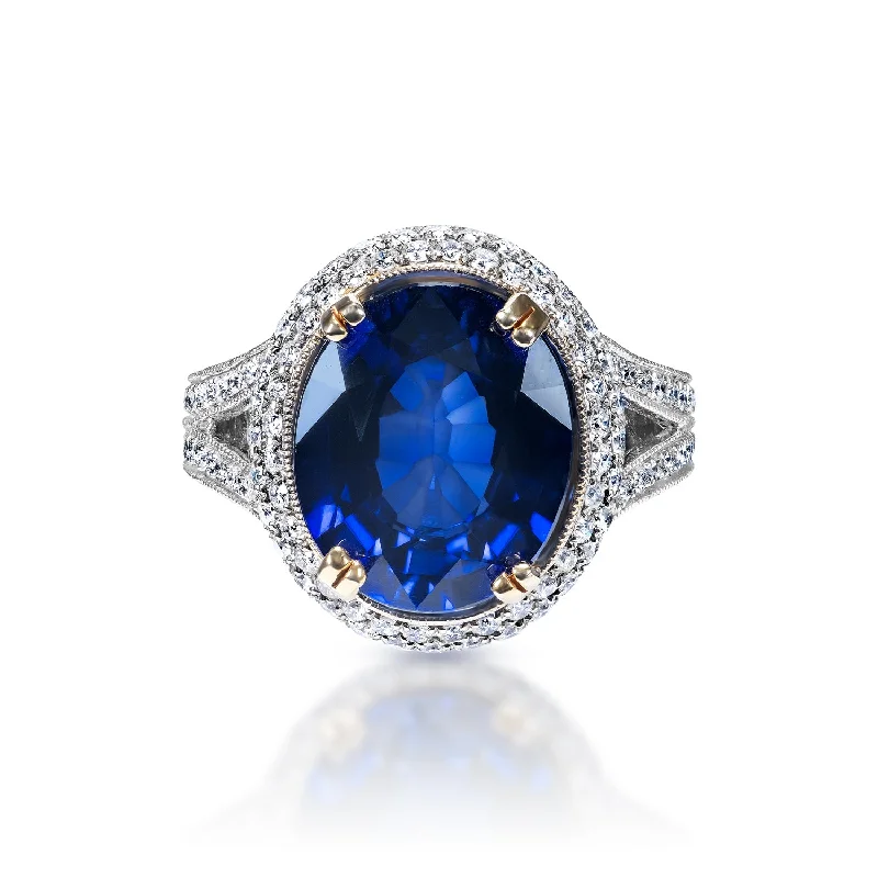 Diamond rings for women -Jocelyn 10 Carat Oval Cut Blue Sapphire Ring in 18k White Gold