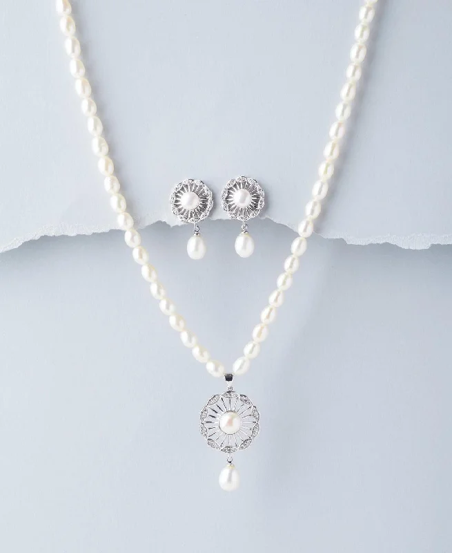 White gold necklaces for women -Trendy Real Pearl Necklace Set