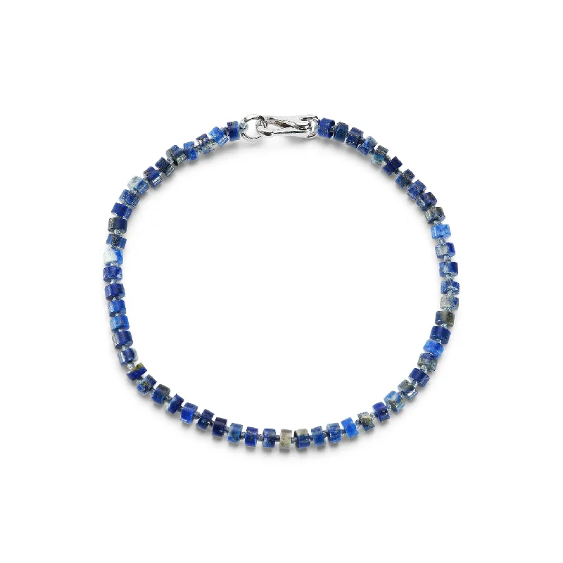 Women beaded bangles and bracelets -GARNETT STERLING SILVER AND LAPIS BEAD BRACELET