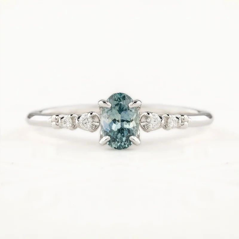 Customized charm engagement rings for women -Estel Fleur Four Prongs Ring, 0.60ct Blue Green Montana Sapphire, 14k White Gold