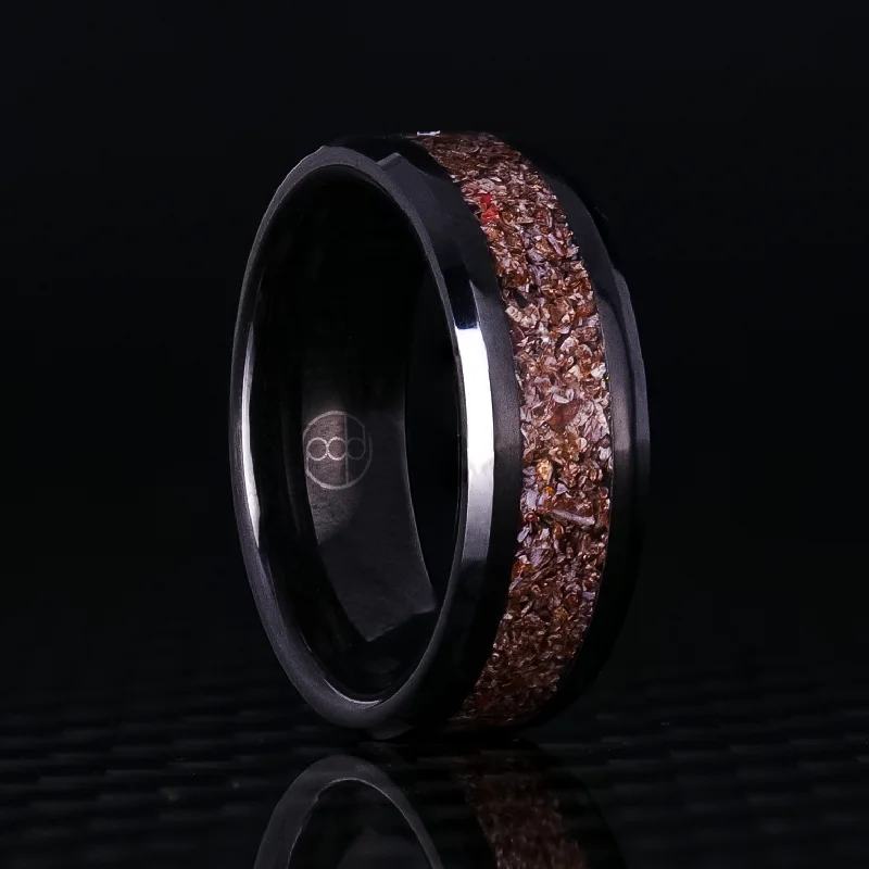 Women classic rings -Prehistoric Dinosaur Bone Glowstone Ring on Black Ceramic