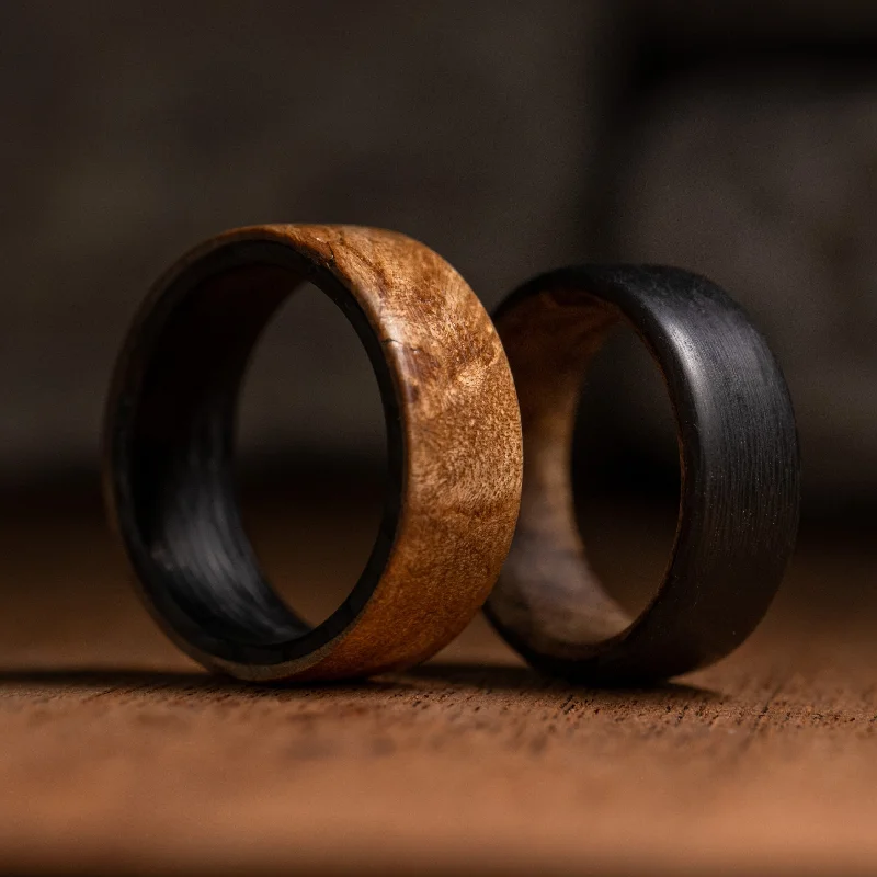 Women designer rings -Cherry Wood Carbon Fiber Ring