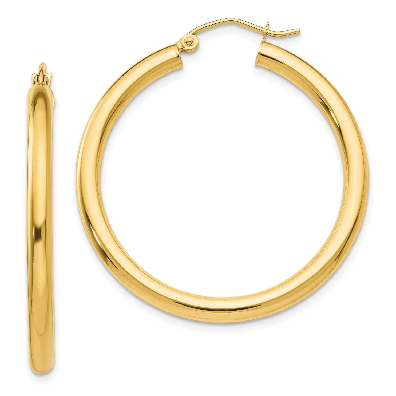 Women fashion earrings -14KT Yellow Gold 35X3MM Hoop Earrings