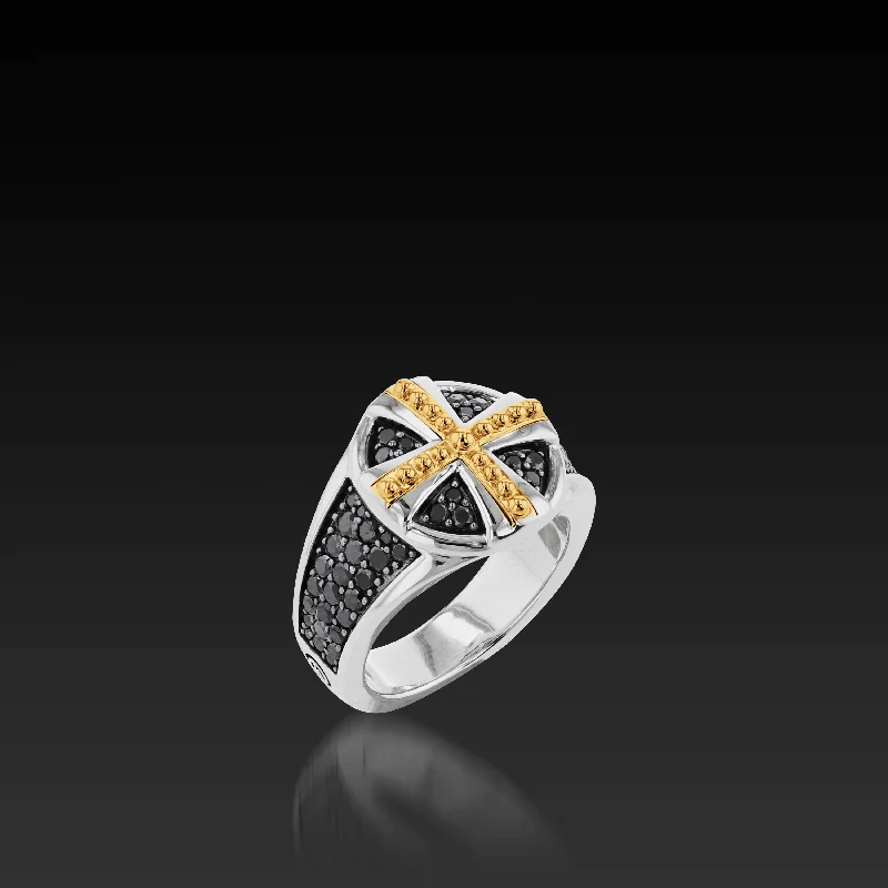 Women twisted rings -Matrix Black Diamond Cross Ring