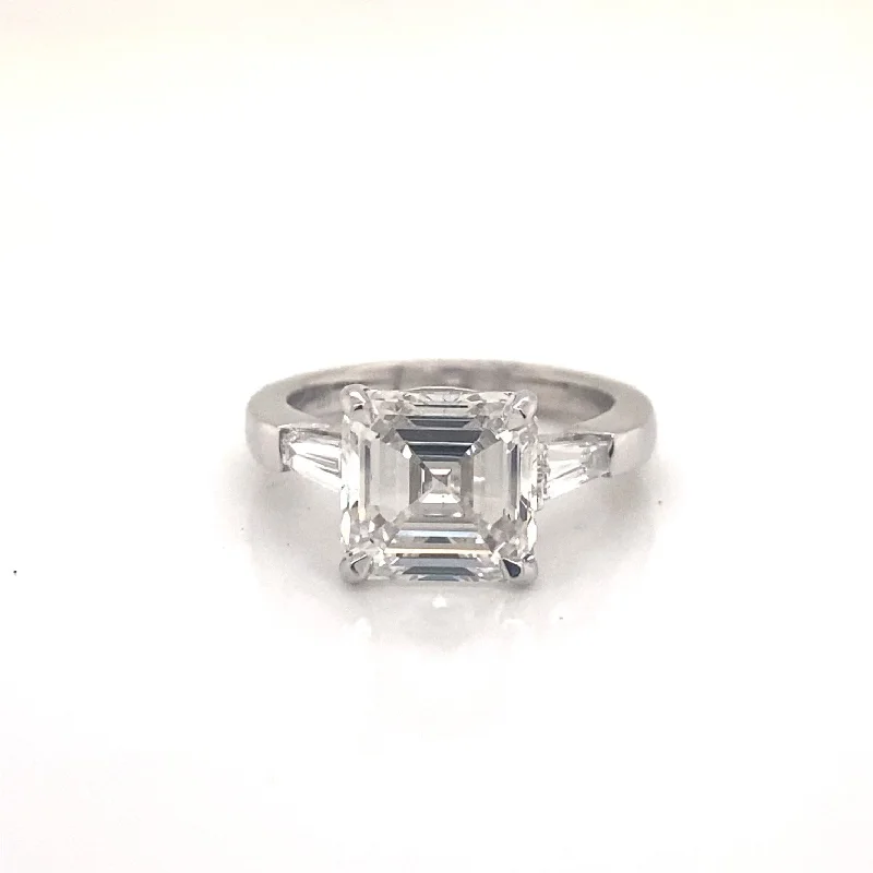 Custom rings for women -LEX 5 Carat Asscher Cut Lab Grown Diamond Engagement Three Stone Ring IGI Certified