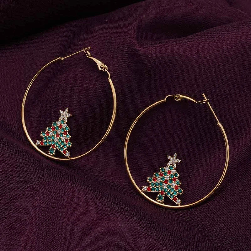 Women sparkly earrings -Christmas Tree Hoop Earrings