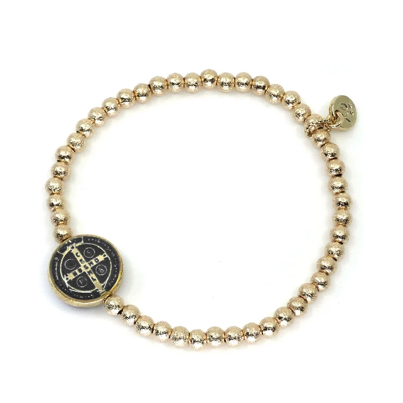 Women gold bangles and bracelets -Eternity Bracelet with St. Benedict Charm