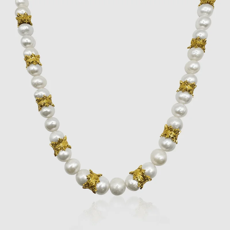 Designer pendant necklaces for women -Crown Real Pearl Necklace (Gold)