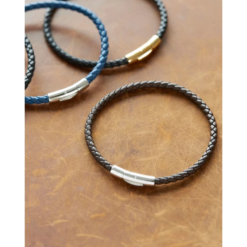 Women boho bangles and bracelets -Scott Bros. Evans Oxidized Sterling Silver Corded Bracelet In Blue Leather