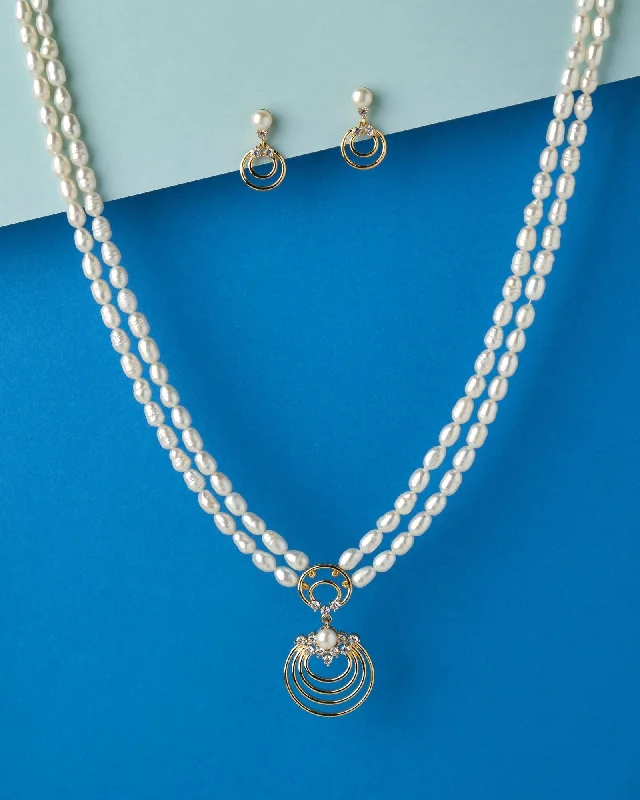 Engraved pendant necklaces for women -The Evelynn White Pearl Necklace Set