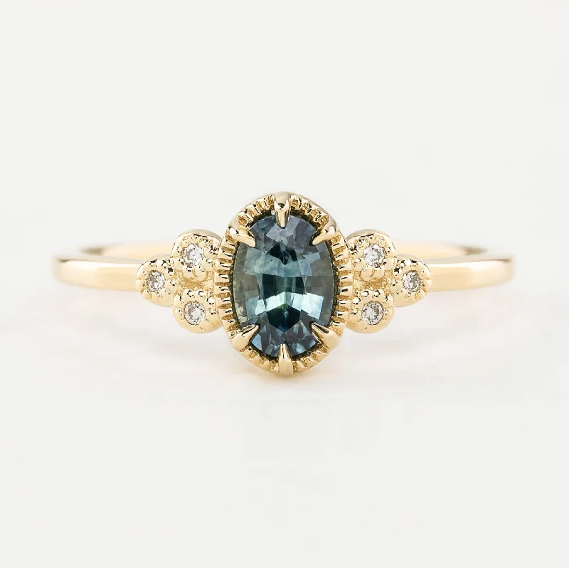 Silver engagement rings for women -Celine Ring 6x4mm 0.60ct Blue Green Montana Sapphire, 14k Yellow Gold