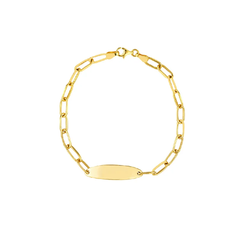 Women adjustable bangles and bracelets -14k Yellow Gold Oval Link ID Bracelet