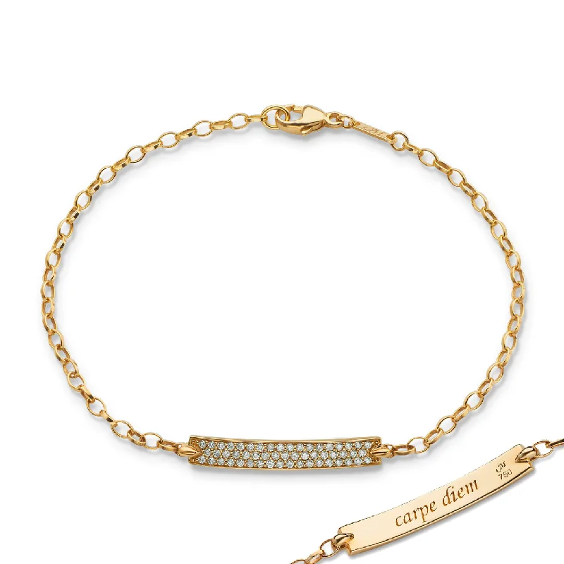 Women statement bangles and bracelets -Diamond Pave "Carpe Diem" Petite Poesy 18K Yellow Gold Bracelet