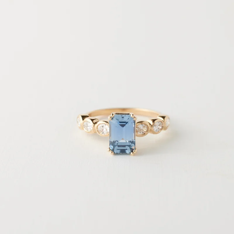 Chunky engagement rings for women -Elsie Ring - 2.13 Carat Blue Emerald Cut Sapphire