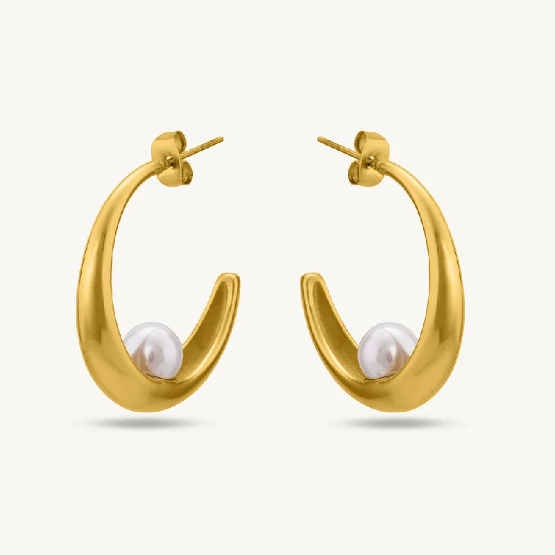 Women layered earrings -Dainty Simple Pearl Half Hoop Earrings