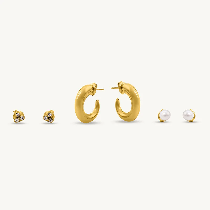 Women gold-plated earrings -Minimalist Gold Earrings Set