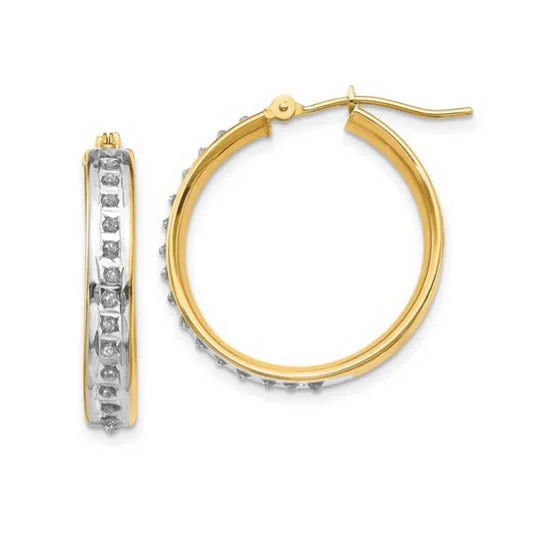 Women statement pearl earrings -Diamond Fascination 14KT Yellow Gold 20MM Diamond Accent Hoop Earrings