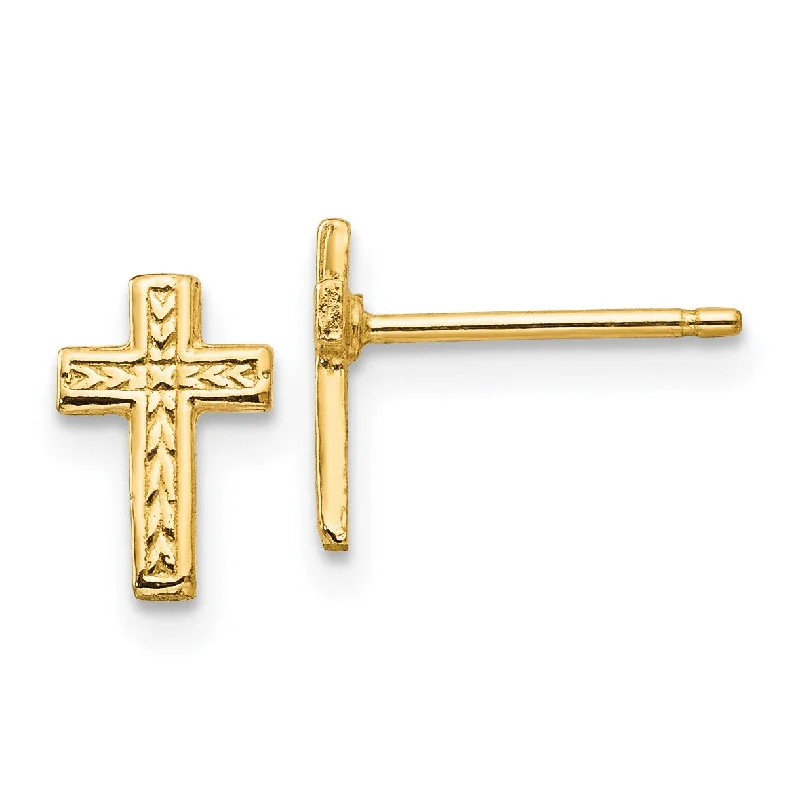 Women modern earrings -14KT Yellow Gold 9X6MM Cross Earrings