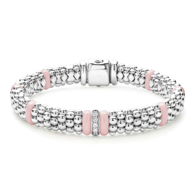 Women trendy beaded bangles and bracelets -Lagos Pink Caviar Single Station Diamond Caviar Bracelet, 9mm